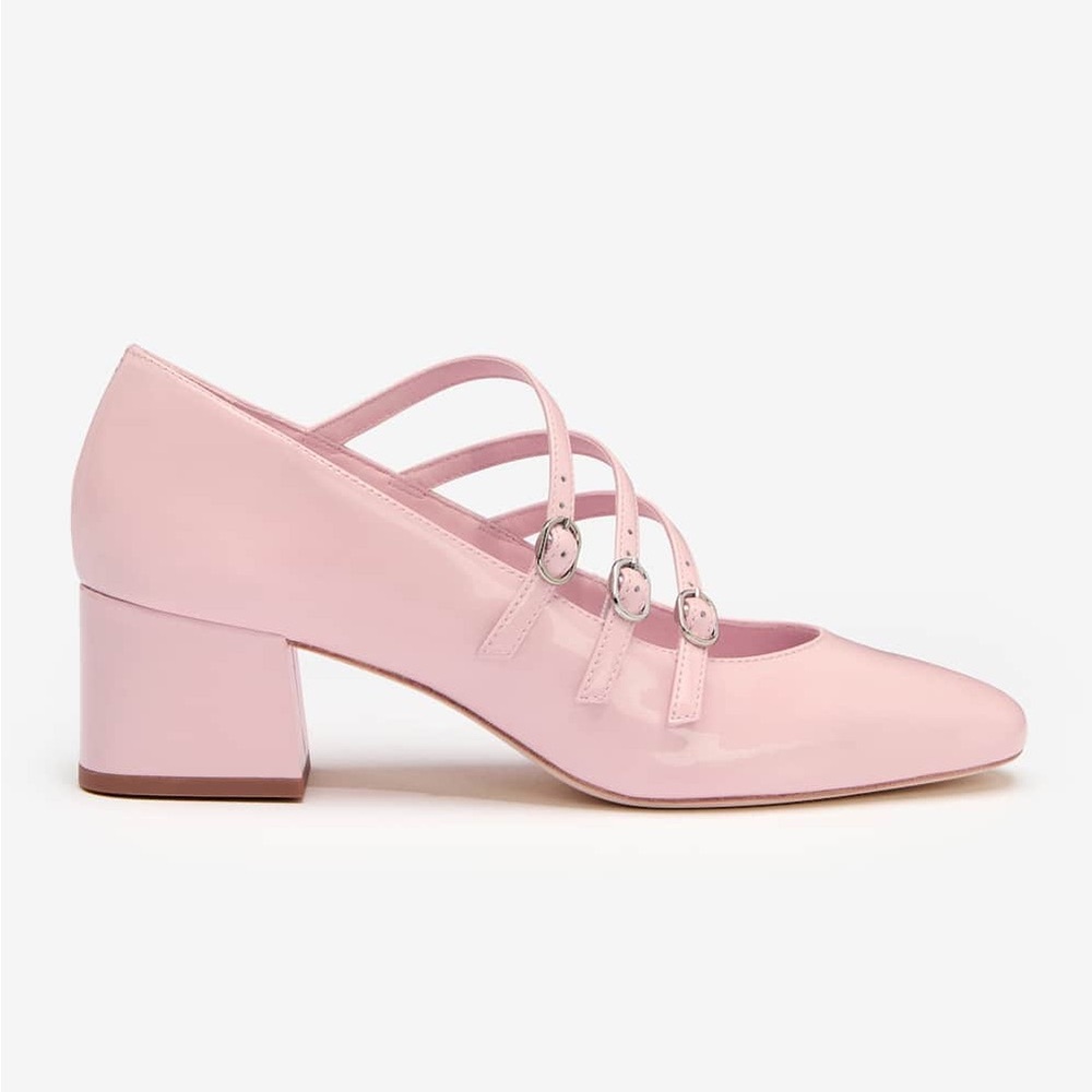 REFORMATION Mimi Buckle Patent Leather Pumps - Powder Pink